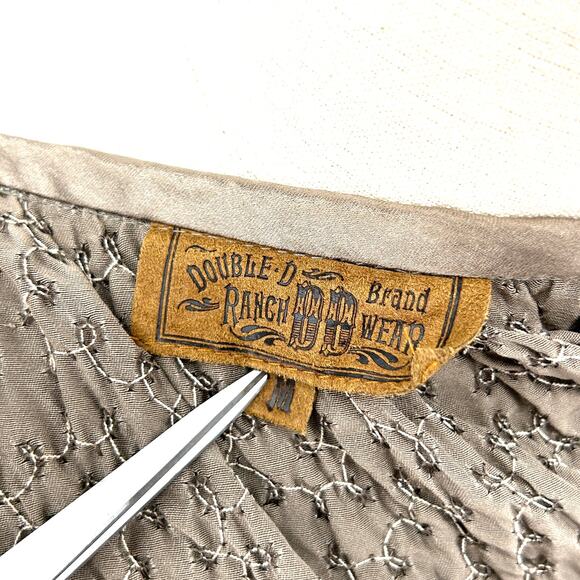 Vintage 90s Double D Ranch Taupe Crinkle Satin Concho Bomber Jacket - Picture 6 of 7